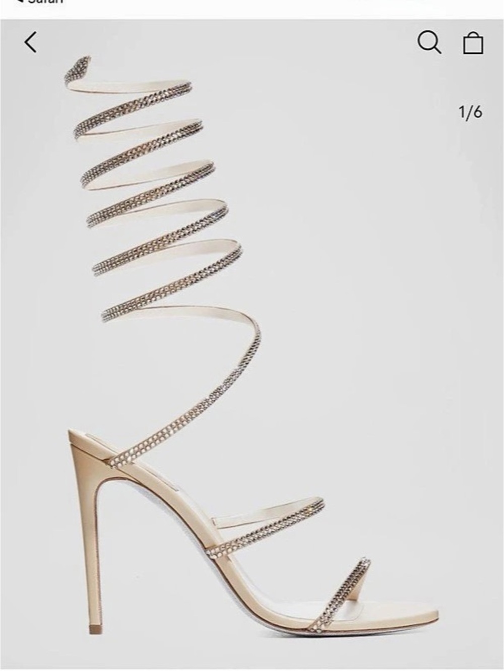 Rene Caovilla Cleo Crystal-Embellished Satin Spiral Sandals Heels Gold & Beige